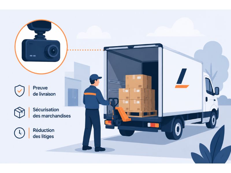 Dashcam utilisée pour sécuriser les livraisons et documenter les litiges liés aux marchandises.
